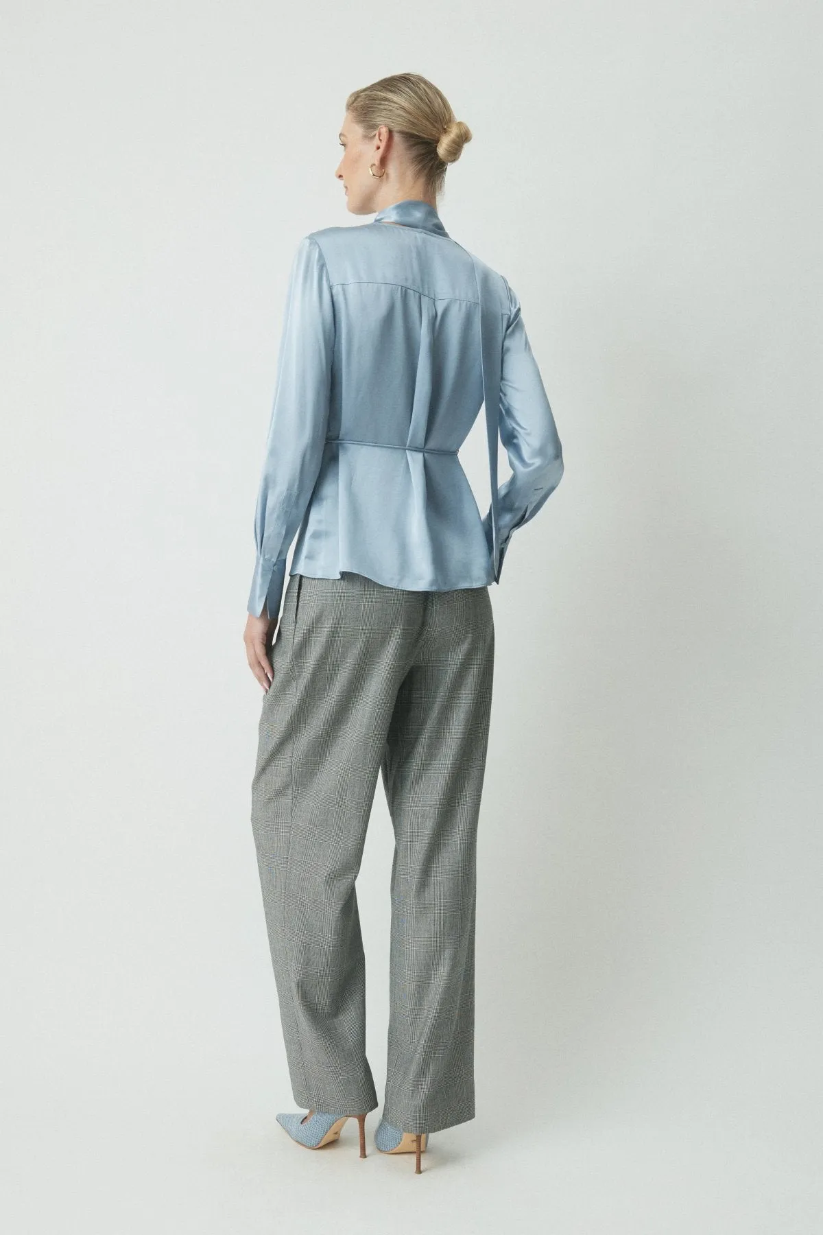 Romain Tie Neck Silk Shirt - Dove Blues sold by Perri Cutten product image thumbnail 4