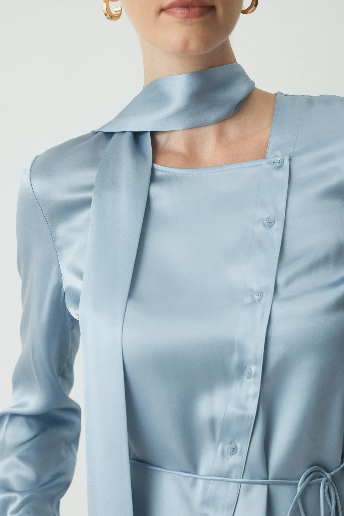Romain Tie Neck Silk Shirt - Dove Blues sold by Perri Cutten product image thumbnail 5