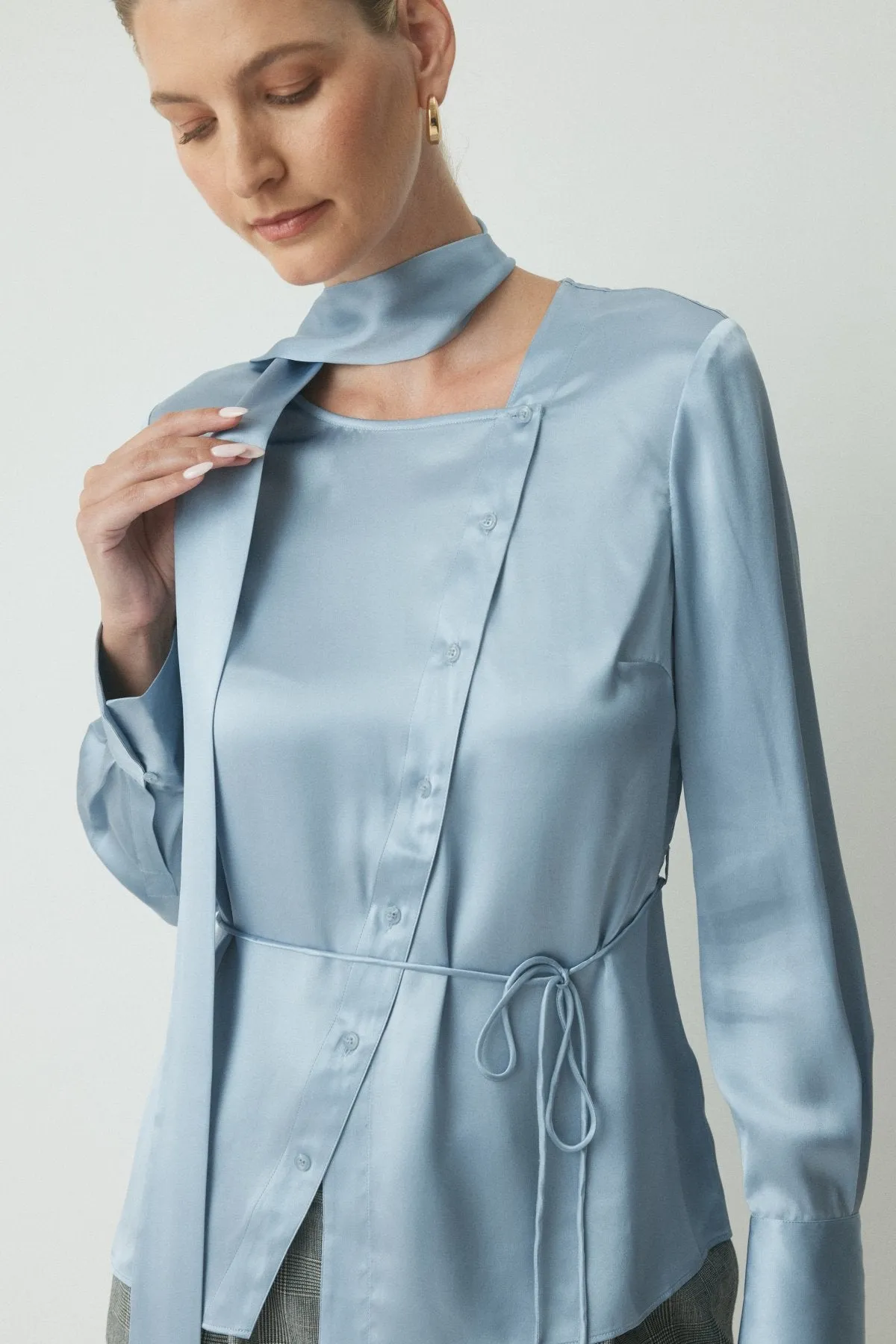 Romain Tie Neck Silk Shirt - Dove Blues sold by Perri Cutten product image thumbnail 2