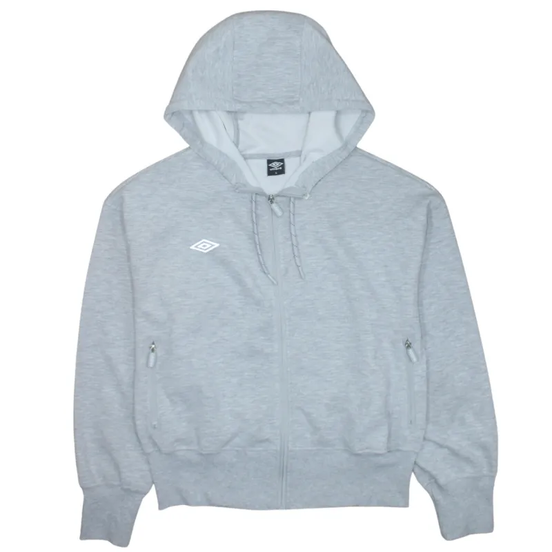 Umbro Light Grey Zip Hoodie Men's Small Printed Logo Zip Pockets Ribbed Hem Sweatshirt sold by Vintage Club