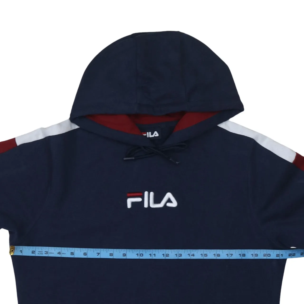 Fila Navy Blue Hoodie Men's Small Embroidered Logo Colour Block Sleeves Pullover Sweatshirt sold by Vintage Club product image thumbnail 5