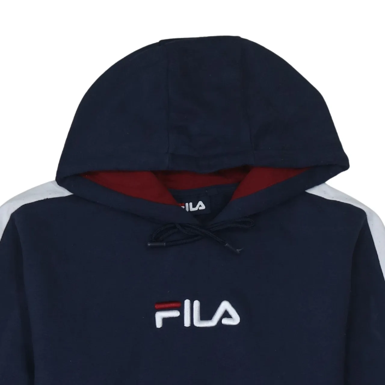 Fila Navy Blue Hoodie Men's Small Embroidered Logo Colour Block Sleeves Pullover Sweatshirt sold by Vintage Club product image thumbnail 3