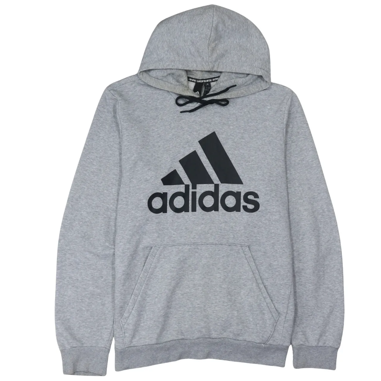 Adidas Grey Hoodie Women’s Large Printed Logo Drawstring Hood Front Pocket Sweatshirt sold by Vintage Club