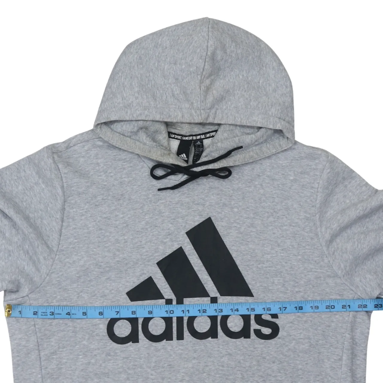 Adidas Grey Hoodie Women’s Large Printed Logo Drawstring Hood Front Pocket Sweatshirt sold by Vintage Club product image thumbnail 5