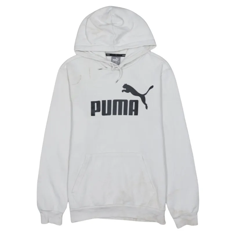 Puma White Hoodie Men's Small Printed Logo Front Pocket Pullover Sweatshirt sold by Vintage Club