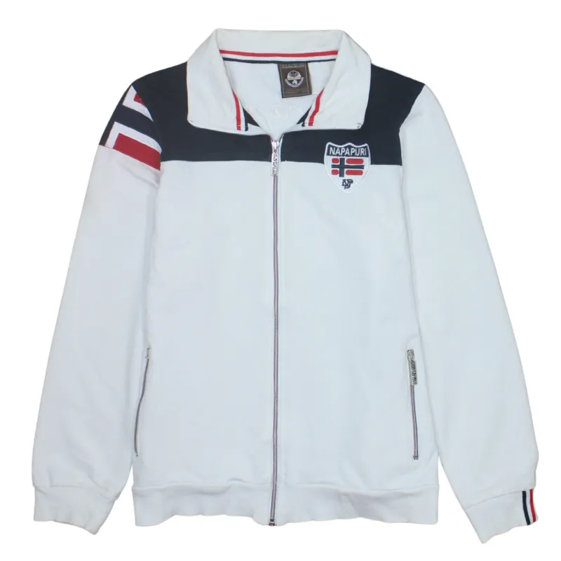 Napapijri White Full Zip Sweatshirt Women’s XXLarge Embroidered Logo Flag Panels Track Top sold by Vintage Club