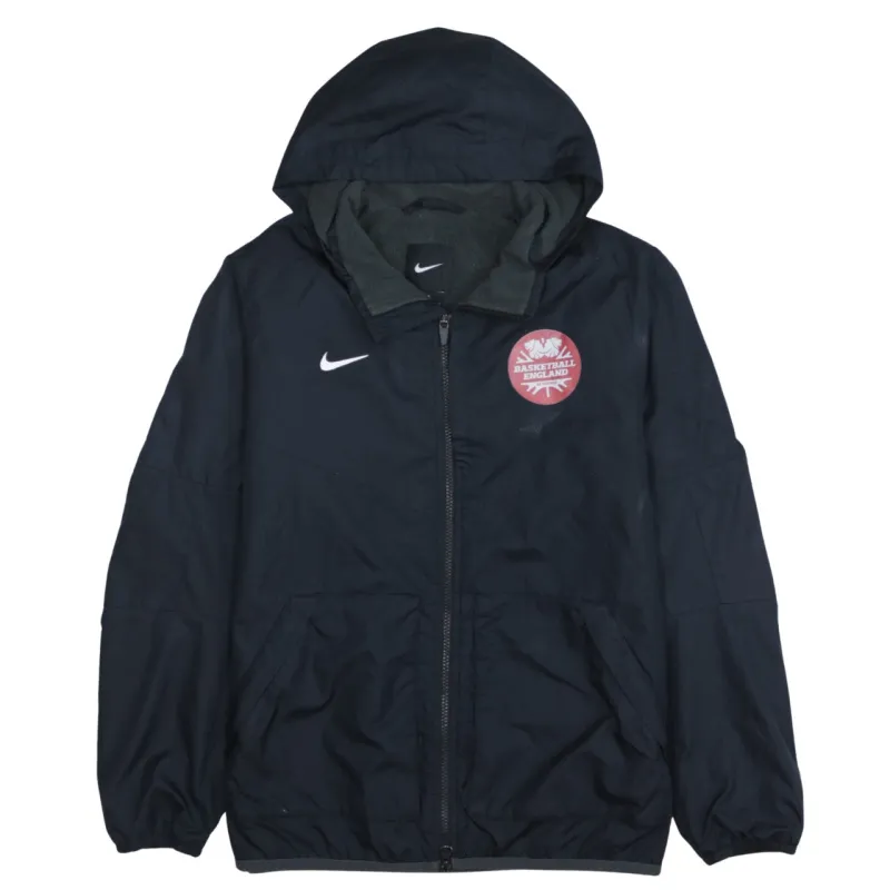 Nike Black Hooded Jacket Women’s XLarge Basketball England Printed Logo Zip Windbreaker made by Nike