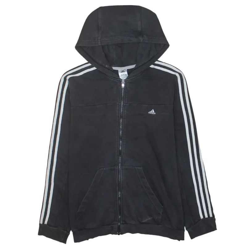 Adidas Black Full Zip Hoodie Women’s XLarge Three Stripe Sleeves Embroidered Logo Top made by Adidas