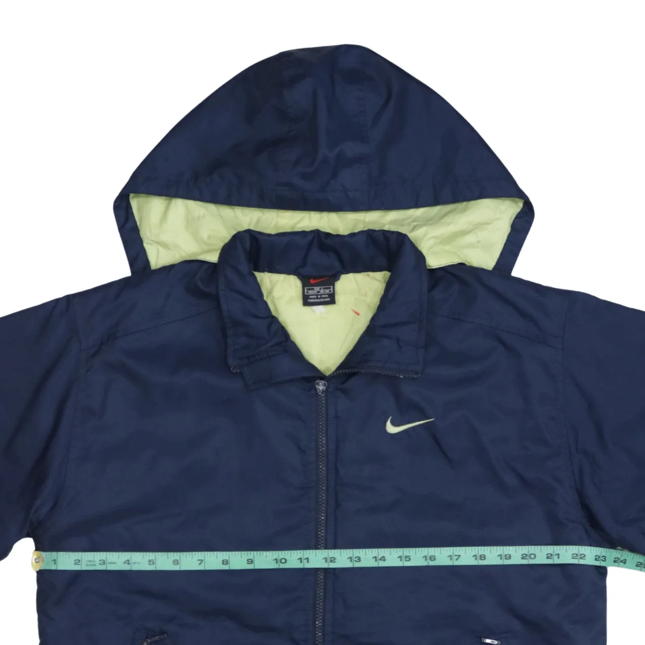 Nike Navy Blue Hooded Jacket Women’s Large Zip Front Printed Swoosh Windbreaker Outerwear sold by Vintage Club product image thumbnail 5