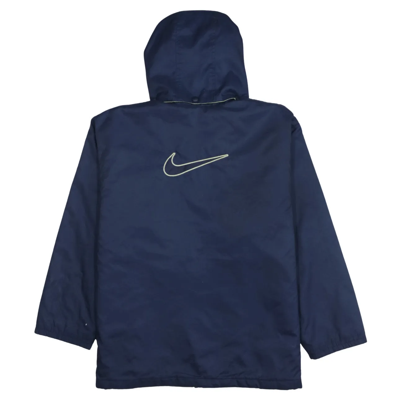 Nike Navy Blue Hooded Jacket Women’s Large Zip Front Printed Swoosh Windbreaker Outerwear sold by Vintage Club product image thumbnail 2
