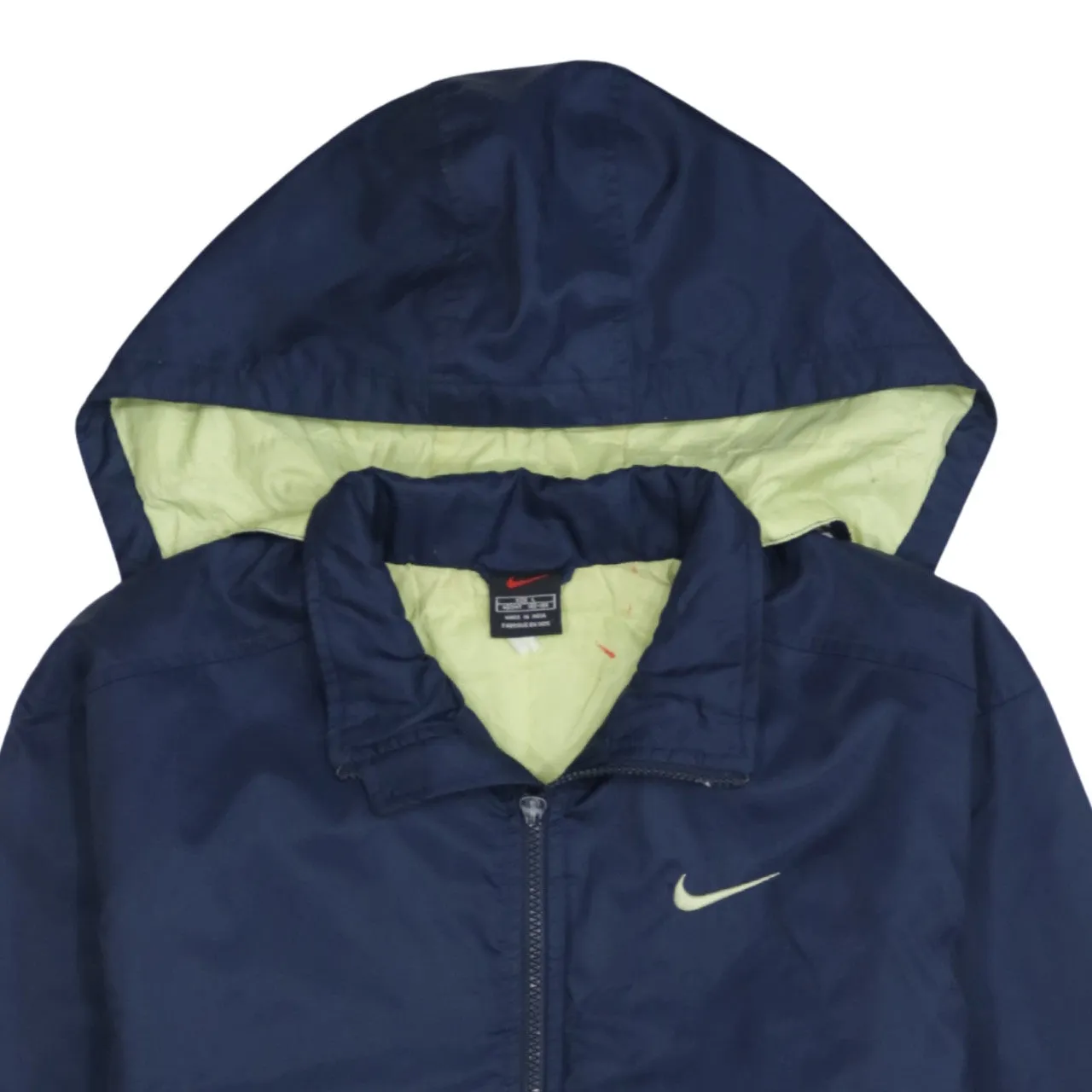 Nike Navy Blue Hooded Jacket Women’s Large Zip Front Printed Swoosh Windbreaker Outerwear sold by Vintage Club product image thumbnail 3
