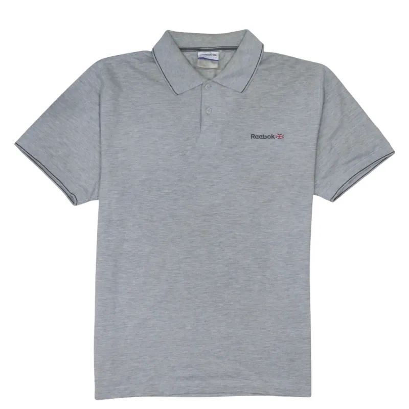 Reebok Light Grey Polo Shirt Men's Medium Embroidered Chest Logo Contrast Trim Casual Top made by Reebok