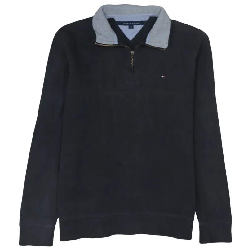 Tommy Hilfiger Black Quarter Zip Sweatshirt Men's Large Small Flag Logo Funnel Neck Pullover made by Tommy Hilfiger