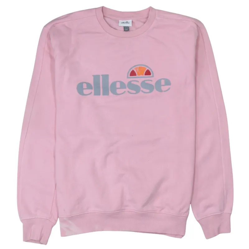 Ellesse Pink Sweatshirt Women's Large Printed Chest Logo Crewneck Pullover Fleece Top made by Ellesse