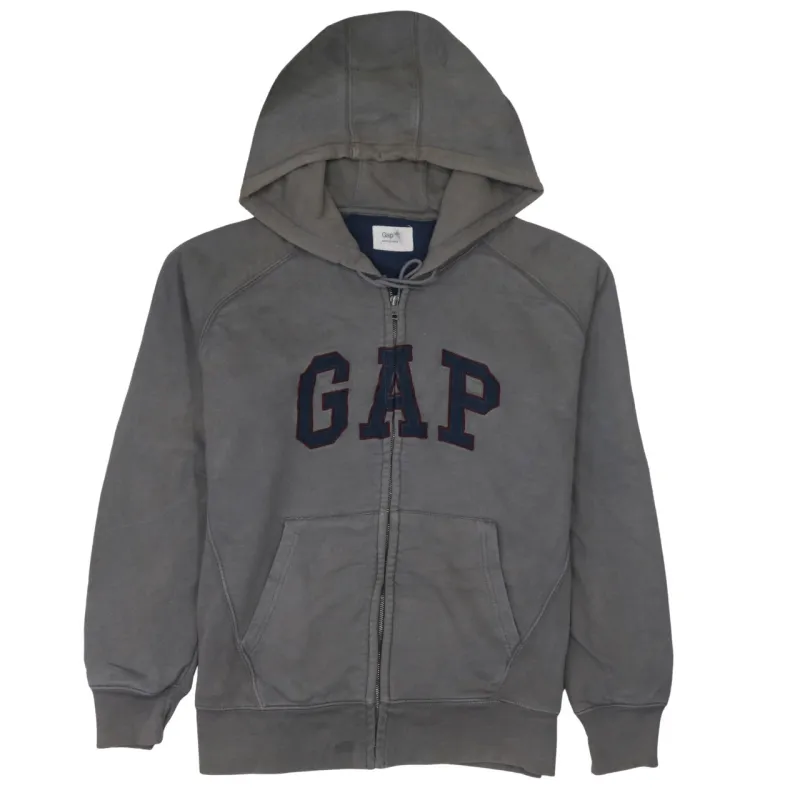 Gap Faded Grey Hoodie Men's Medium Full Zip Embroidered Logo Front Pockets Sweatshirt sold by Vintage Club