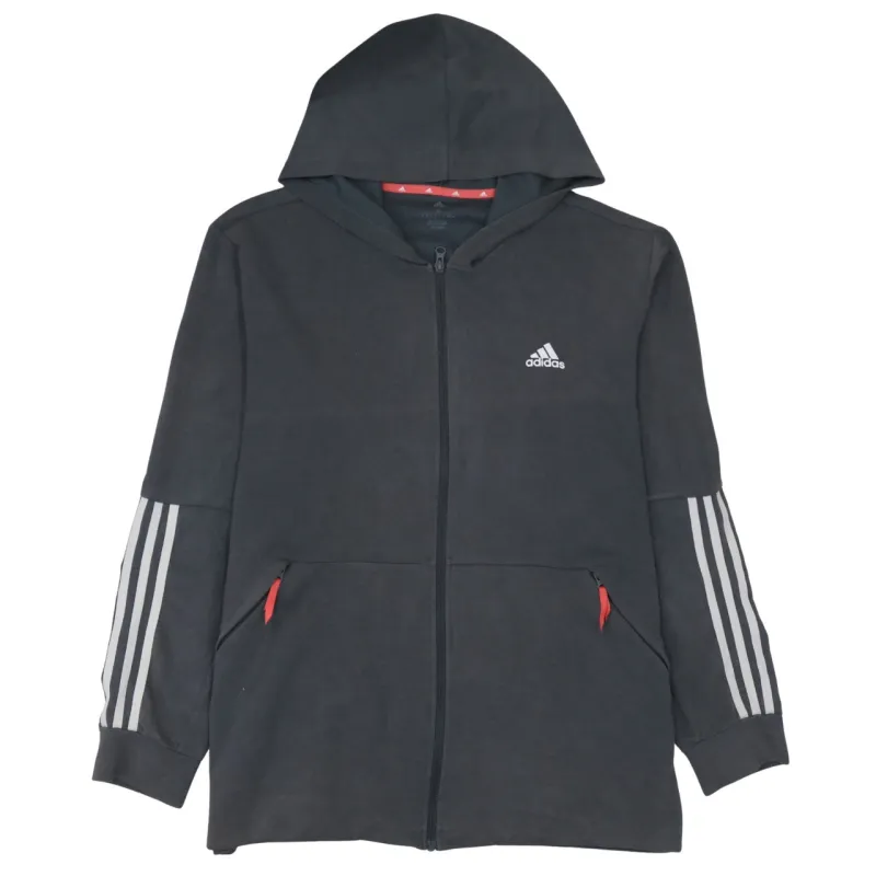 Adidas Dark Grey Hoodie Men’s XLarge Full Zip Embroidered Logo Three Stripe Sleeves Sweatshirt sold by Vintage Club