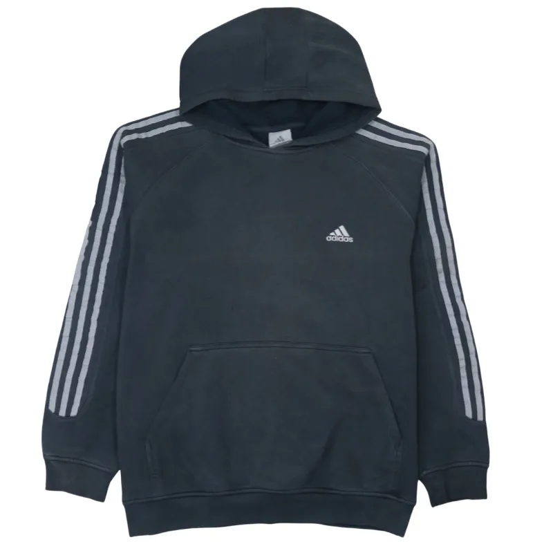 Adidas Faded Black Hoodie Men's Large Embroidered Logo Three Stripe Sleeves Pullover Sweatshirt made by Adidas