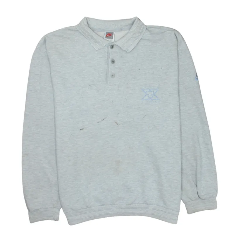 Nike Light Grey Polo Sweatshirt Men's Large Long Sleeve Embroidered Logos Pullover Top sold by Vintage Club