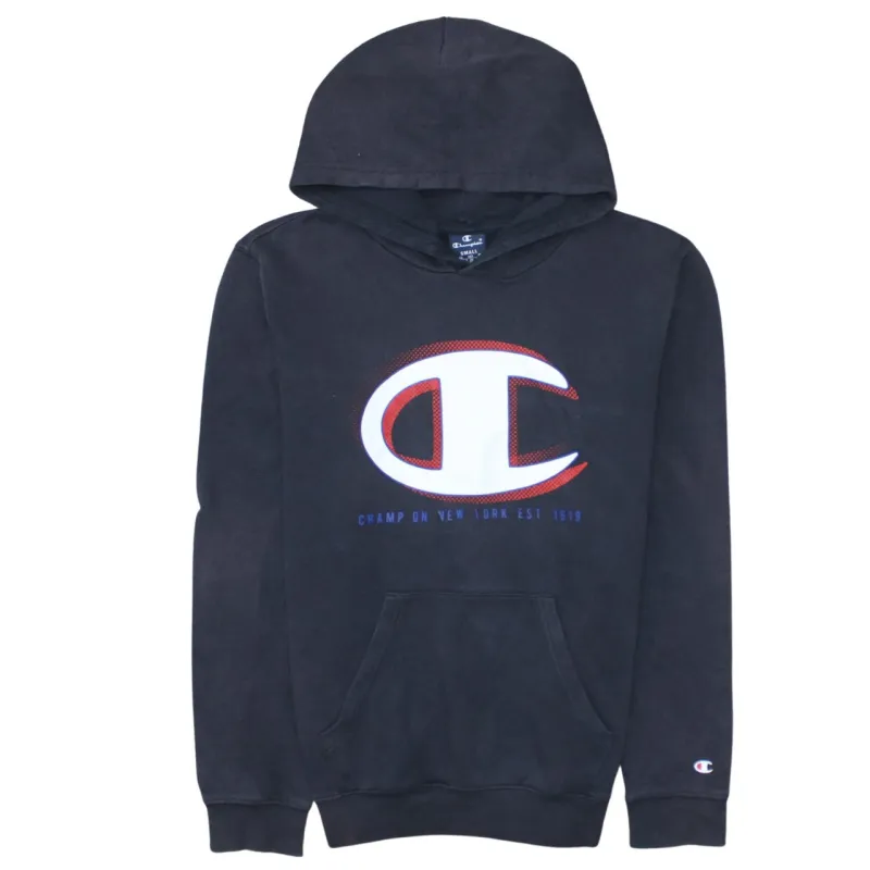 Champion Black Hoodie Men’s Small Big C Printed Logo Front Pocket Pullover Sweatshirt sold by Vintage Club
