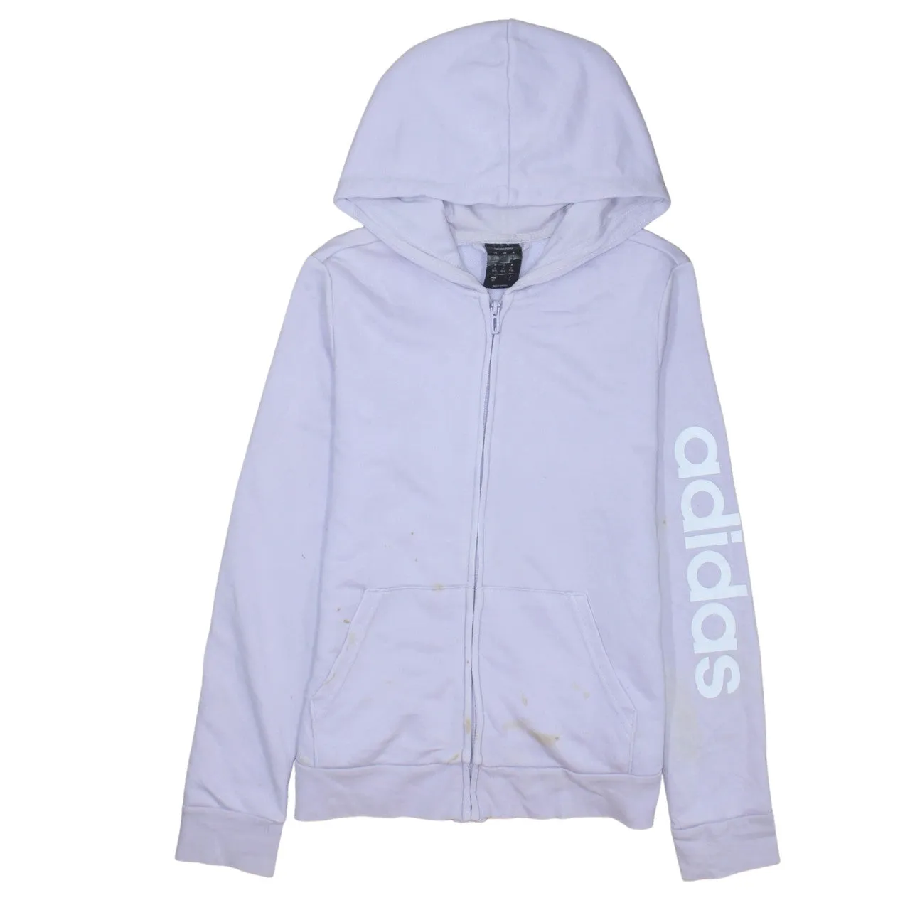 Adidas Lilac Zip Hoodie Women’s Small Printed Sleeve Logo Pockets Casual Sweatshirt sold by Vintage Club