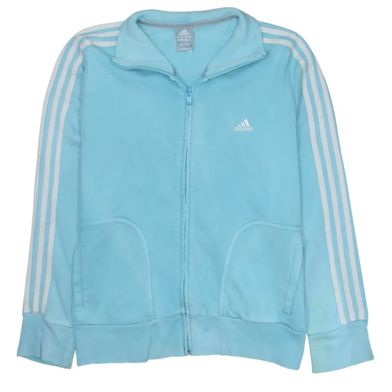 Adidas Light Blue Track Jacket Women’s Large Full Zip Three Stripe Embroidered Logo Top sold by Vintage Club