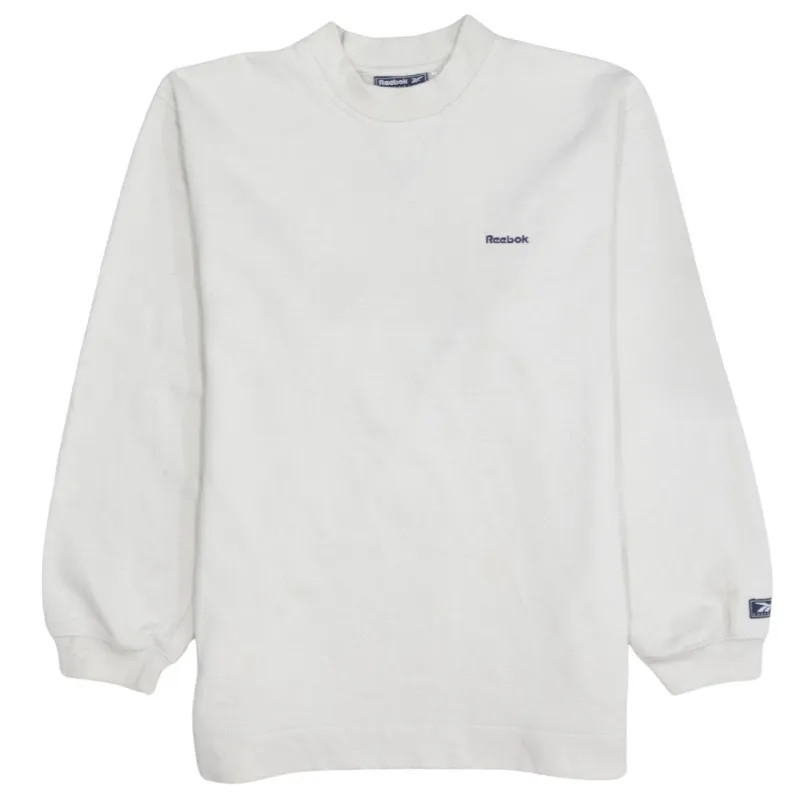 Reebok Cream Sweatshirt Women's Large Embroidered Chest Logo Ribbed Cuffs Crewneck Pullover sold by Vintage Club