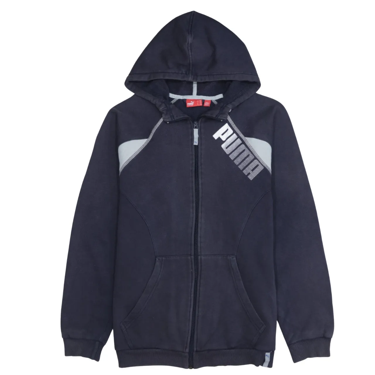 Puma Navy Blue Hoodie Women’s XXLarge Full Zip Printed Logo Contrast Panels Sweatshirt sold by Vintage Club