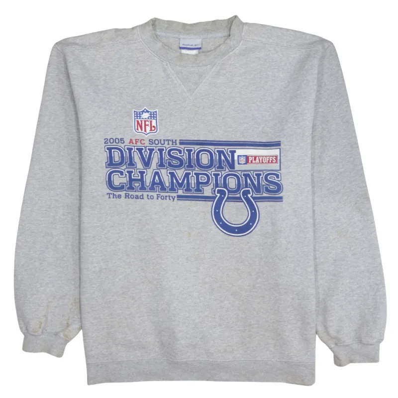 Reebok Grey Sweatshirt Men's Large NFL Colts Division Champions Printed Pullover Top made by Reebok