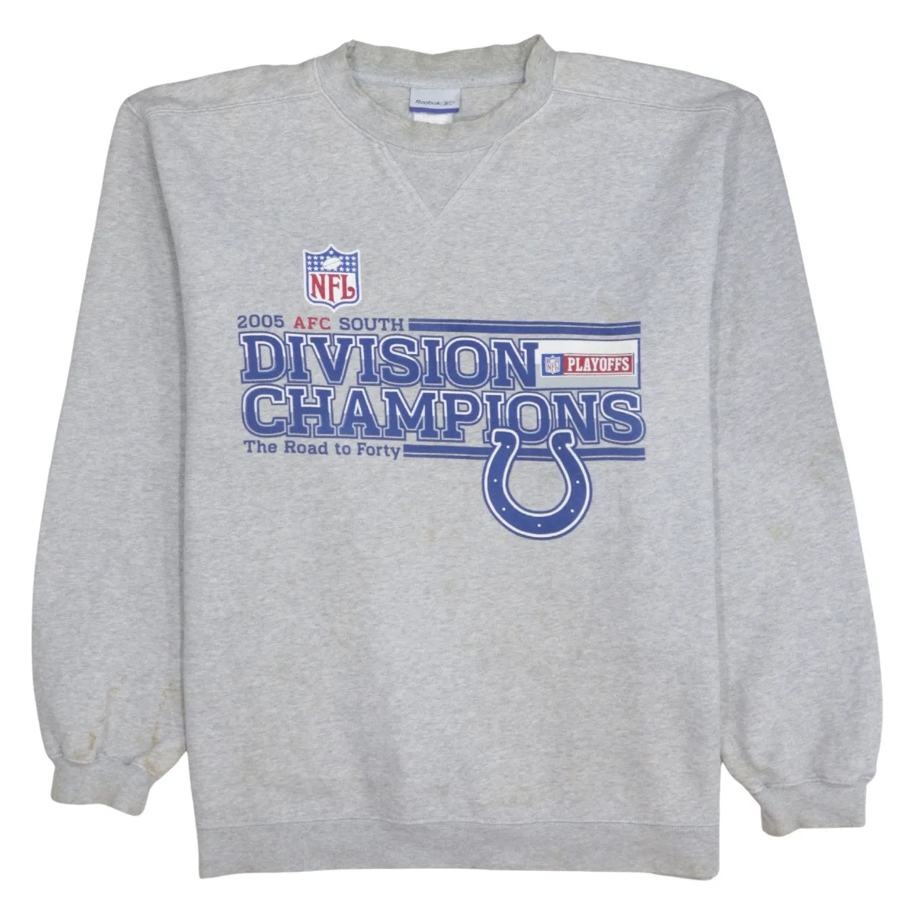 Reebok Grey Sweatshirt Men's Large NFL Colts Division Champions Printed Pullover Top sold by Vintage Club