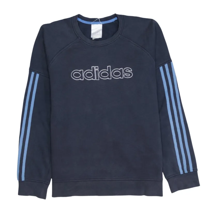 Adidas Navy Blue Sweatshirt Women's Large Embroidered Logo Three Stripe Sleeves Pullover Top made by Adidas