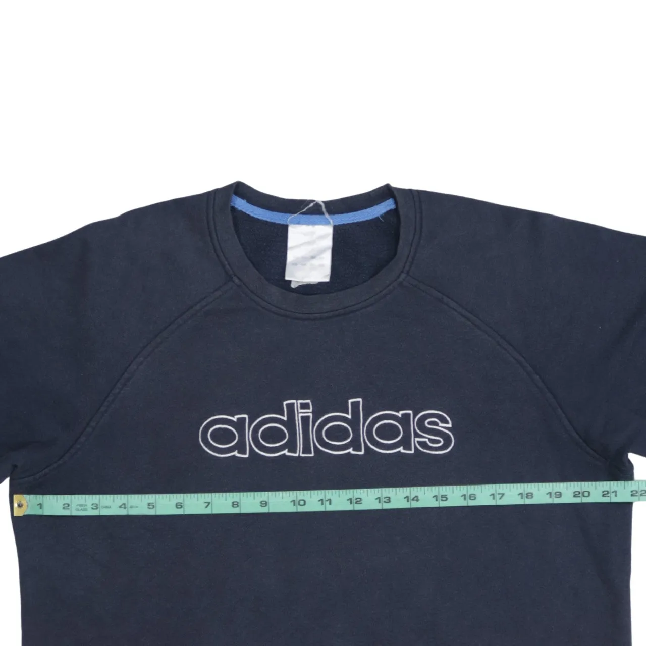 Adidas Navy Blue Sweatshirt Women's Large Embroidered Logo Three Stripe Sleeves Pullover Top sold by Vintage Club product image thumbnail 5