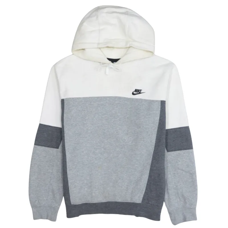 Nike White Grey Hoodie Men's Medium Embroidered Swoosh Colour Block Pullover Sweatshirt sold by Vintage Club