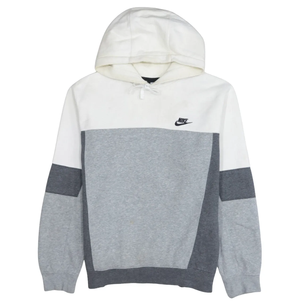 Nike White Grey Hoodie Men's Medium Embroidered Swoosh Colour Block Pullover Sweatshirt sold by Vintage Club