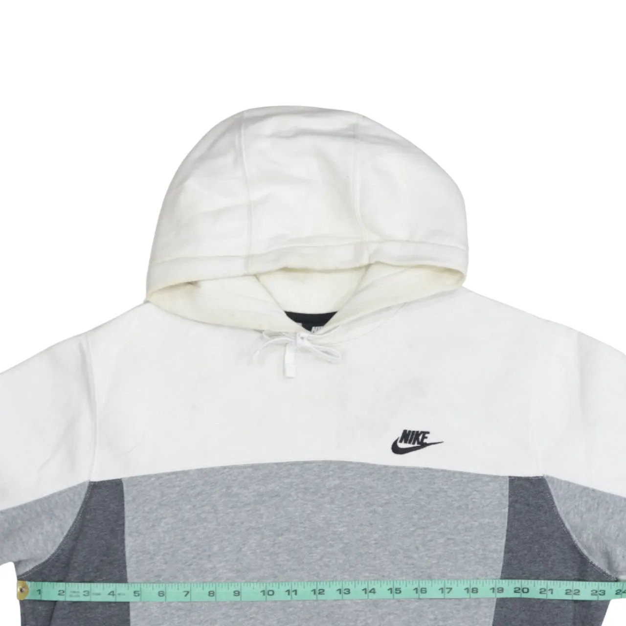 Nike White Grey Hoodie Men's Medium Embroidered Swoosh Colour Block Pullover Sweatshirt sold by Vintage Club product image thumbnail 5