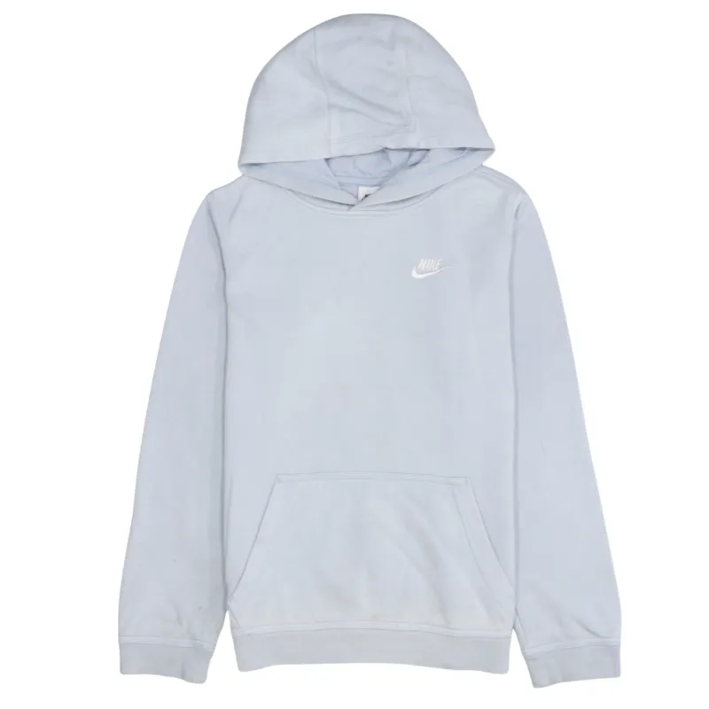 Nike Light Blue Hoodie Women’s XLarge Printed Swoosh Logo Front Pocket Pullover Sweatshirt sold by Vintage Club
