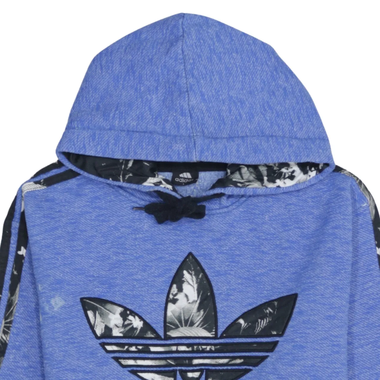Adidas Blue Hoodie Women’s Large Trefoil Printed Logo Floral Stripe Sleeves Sweatshirt sold by Vintage Club product image thumbnail 3