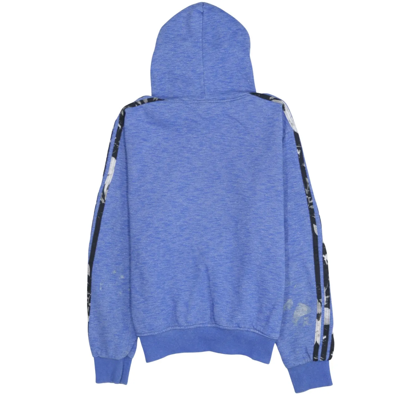 Adidas Blue Hoodie Women’s Large Trefoil Printed Logo Floral Stripe Sleeves Sweatshirt sold by Vintage Club product image thumbnail 2