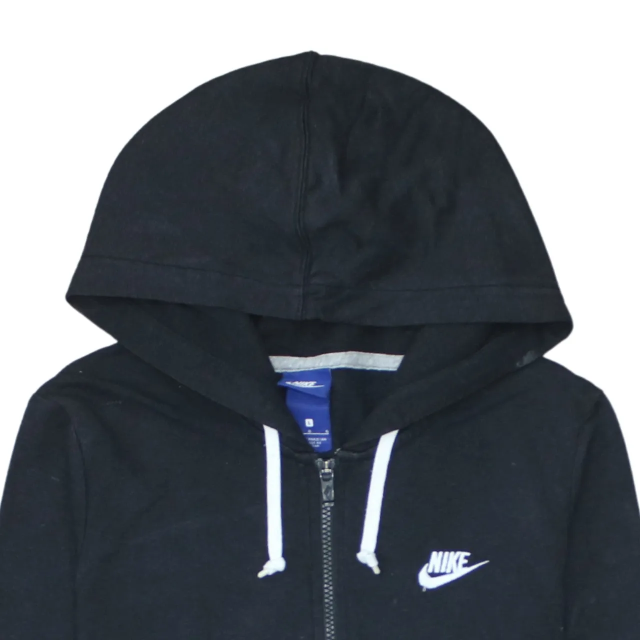 Nike Black Full Zip Hoodie Men's Large Printed Swoosh Logo Drawstring Hood Pocket Sweatshirt sold by Vintage Club product image thumbnail 3