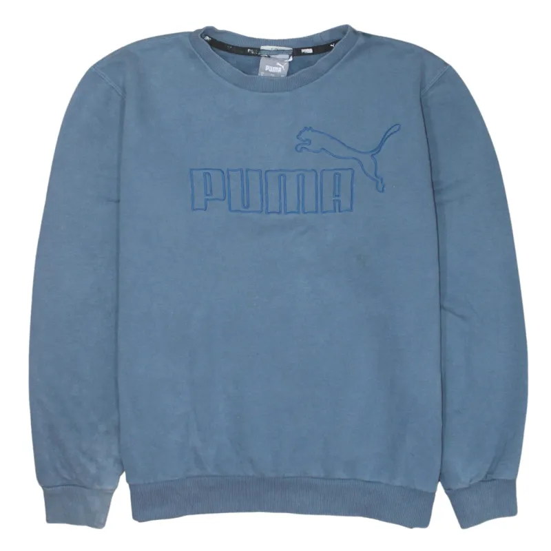 Puma Blue Sweatshirt Men's Medium Embroidered Big Logo Crewneck Pullover Top made by Puma
