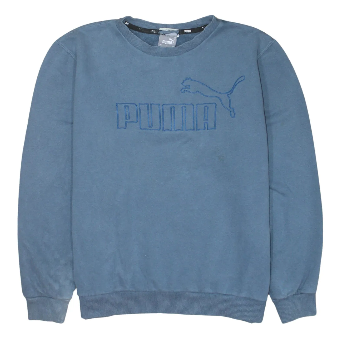 Puma Blue Sweatshirt Men's Medium Embroidered Big Logo Crewneck Pullover Top sold by Vintage Club