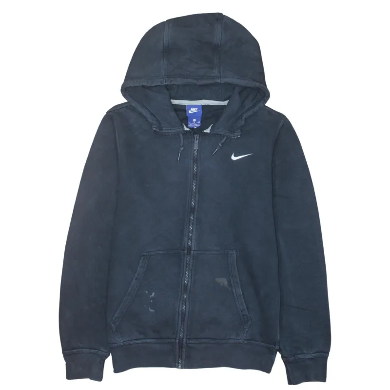 Nike Black Full Zip Hoodie Men's Small Embroidered Swoosh Drawstring Hood Pouch Pocket Sweatshirt made by Nike