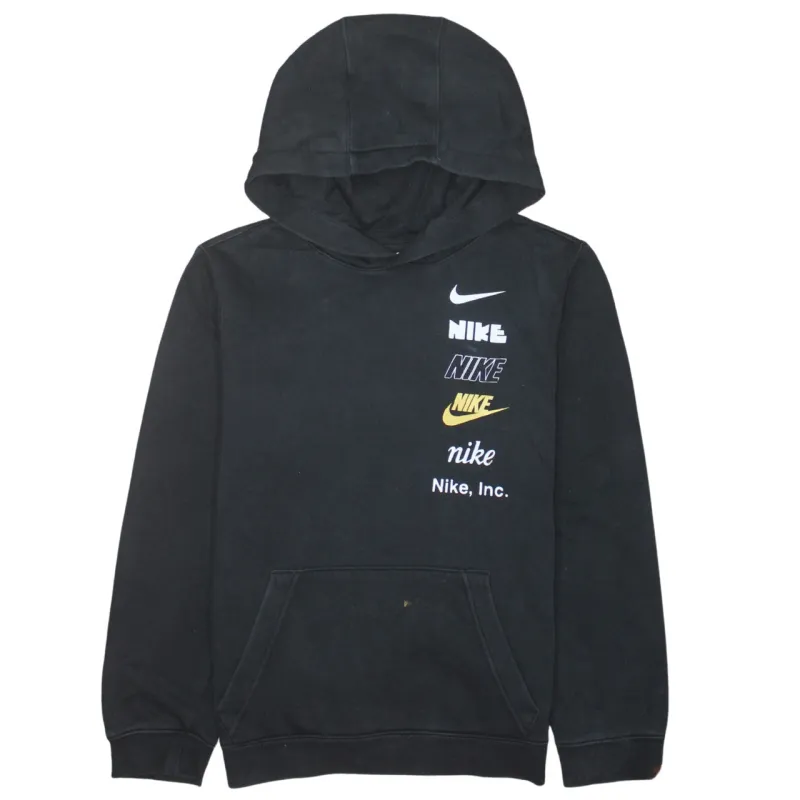 Nike Black Hoodie Women’s XLarge Multi Logo Printed Front Pouch Pocket Pullover Sweatshirt sold by Vintage Club