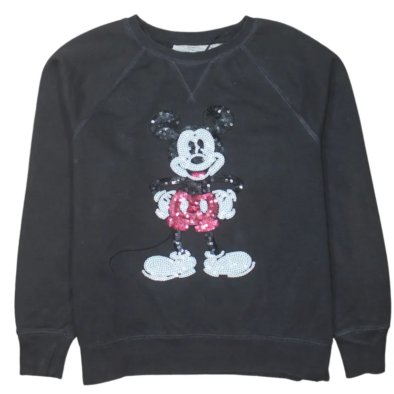 Disney Black Sweatshirt Men's Medium Sequin Mickey Mouse Graphic Crewneck Pullover Top sold by Vintage Club