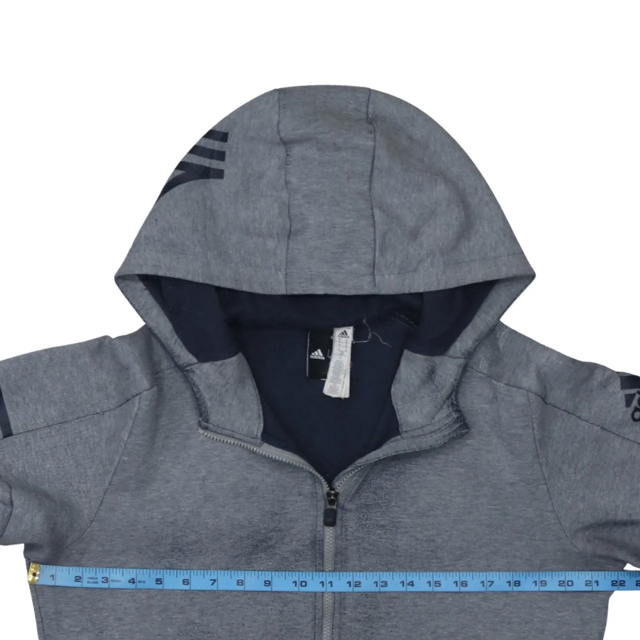 Adidas Grey Full Zip Hoodie Men's Medium Printed Logo Three Stripe Sleeve Casual Sweatshirt sold by Vintage Club product image thumbnail 5