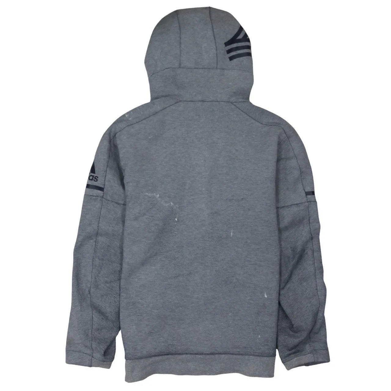 Adidas Grey Full Zip Hoodie Men's Medium Printed Logo Three Stripe Sleeve Casual Sweatshirt sold by Vintage Club product image thumbnail 2