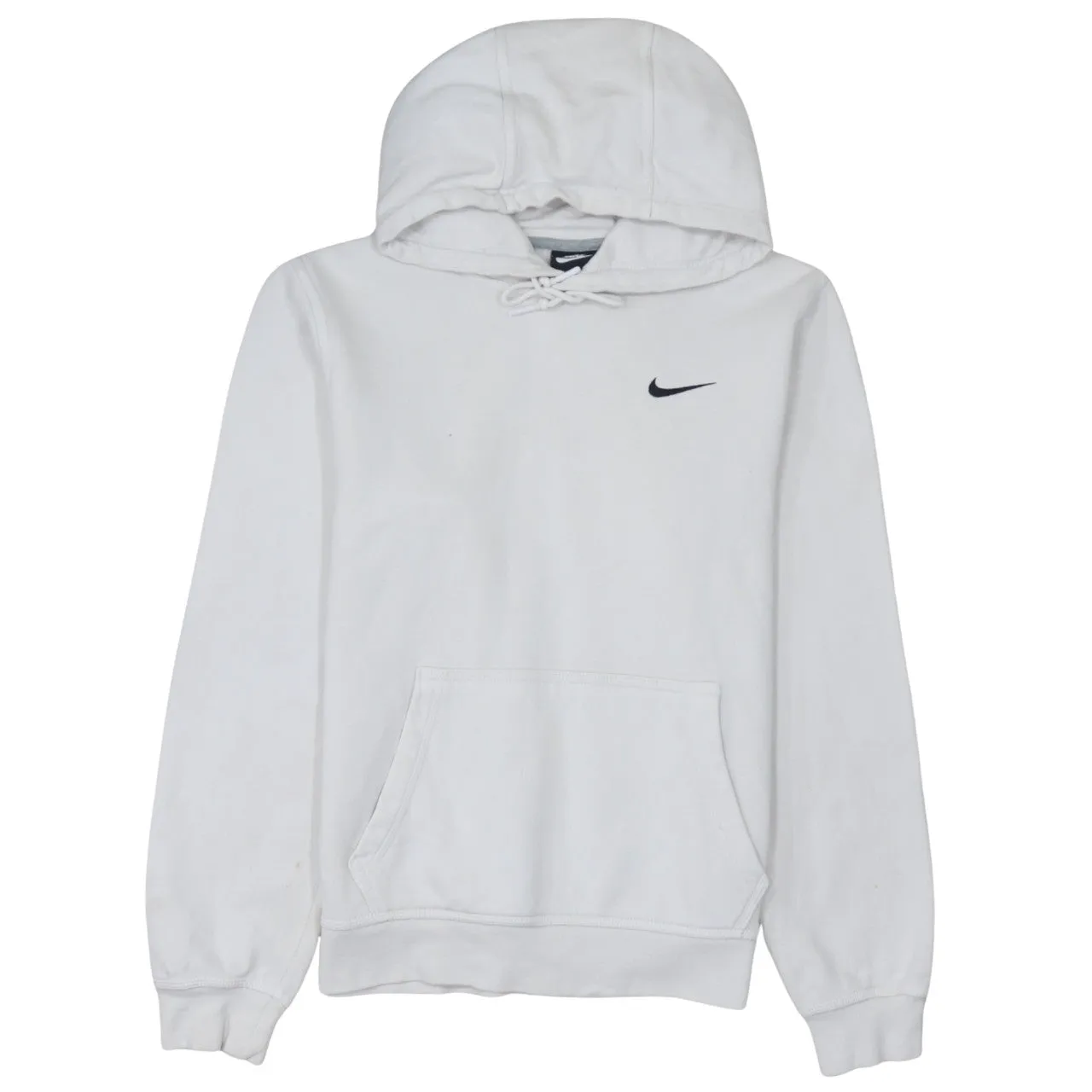 Nike White Hoodie Men's Small Embroidered Swoosh Front Pocket Pullover Sweatshirt sold by Vintage Club