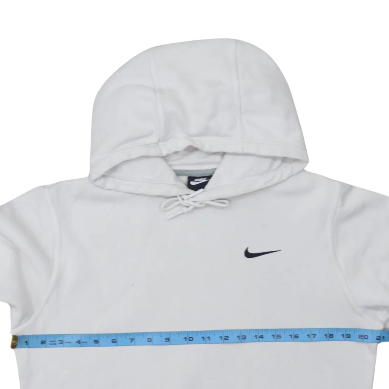 Nike White Hoodie Men's Small Embroidered Swoosh Front Pocket Pullover Sweatshirt sold by Vintage Club product image thumbnail 5