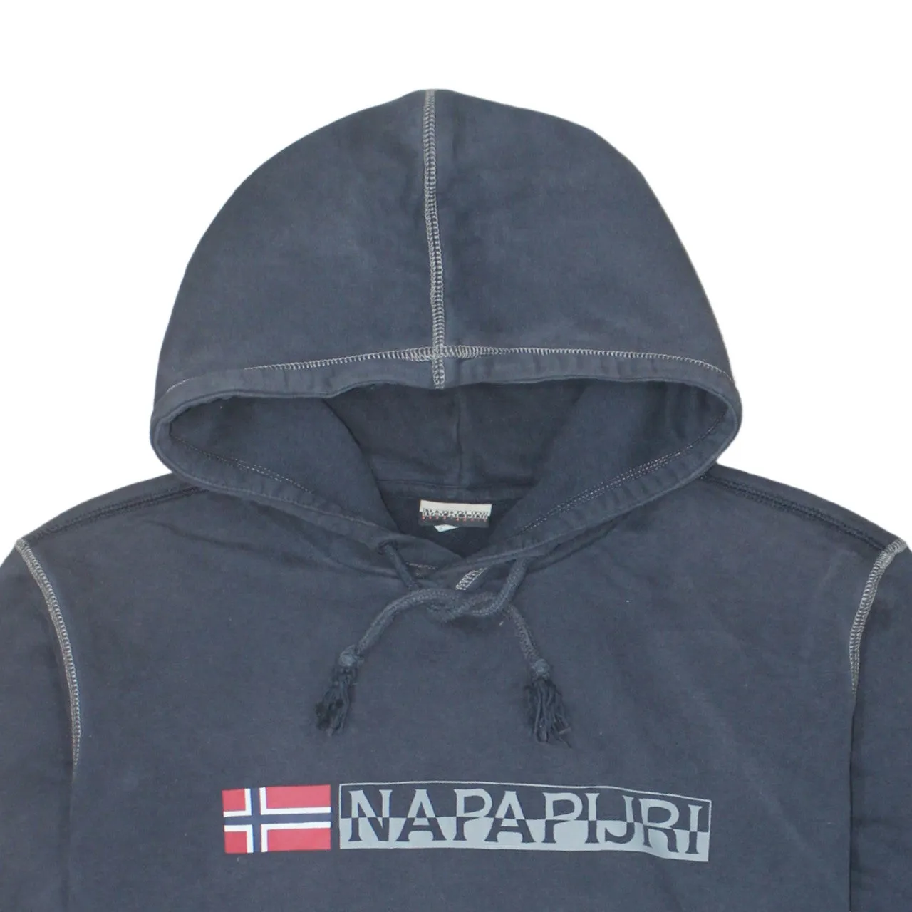 Napapijri Navy Blue Hoodie Men's Large Printed Logo Drawstring Hood Pullover Sweatshirt sold by Vintage Club product image thumbnail 3