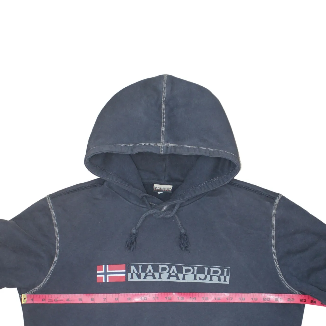 Napapijri Navy Blue Hoodie Men's Large Printed Logo Drawstring Hood Pullover Sweatshirt sold by Vintage Club product image thumbnail 5