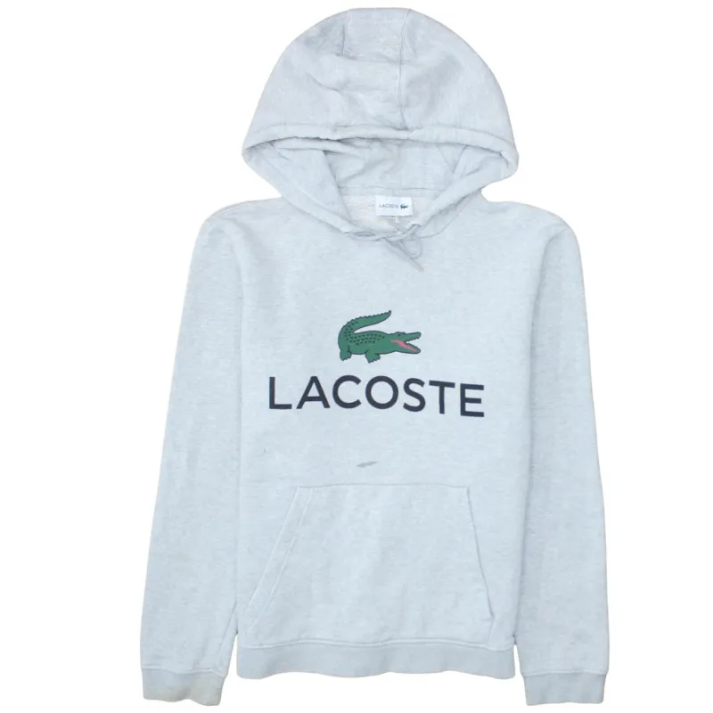 Lacoste Light Grey Hoodie Men’s Medium Printed Croc Logo Front Pocket Fleece Sweatshirt made by Lacoste